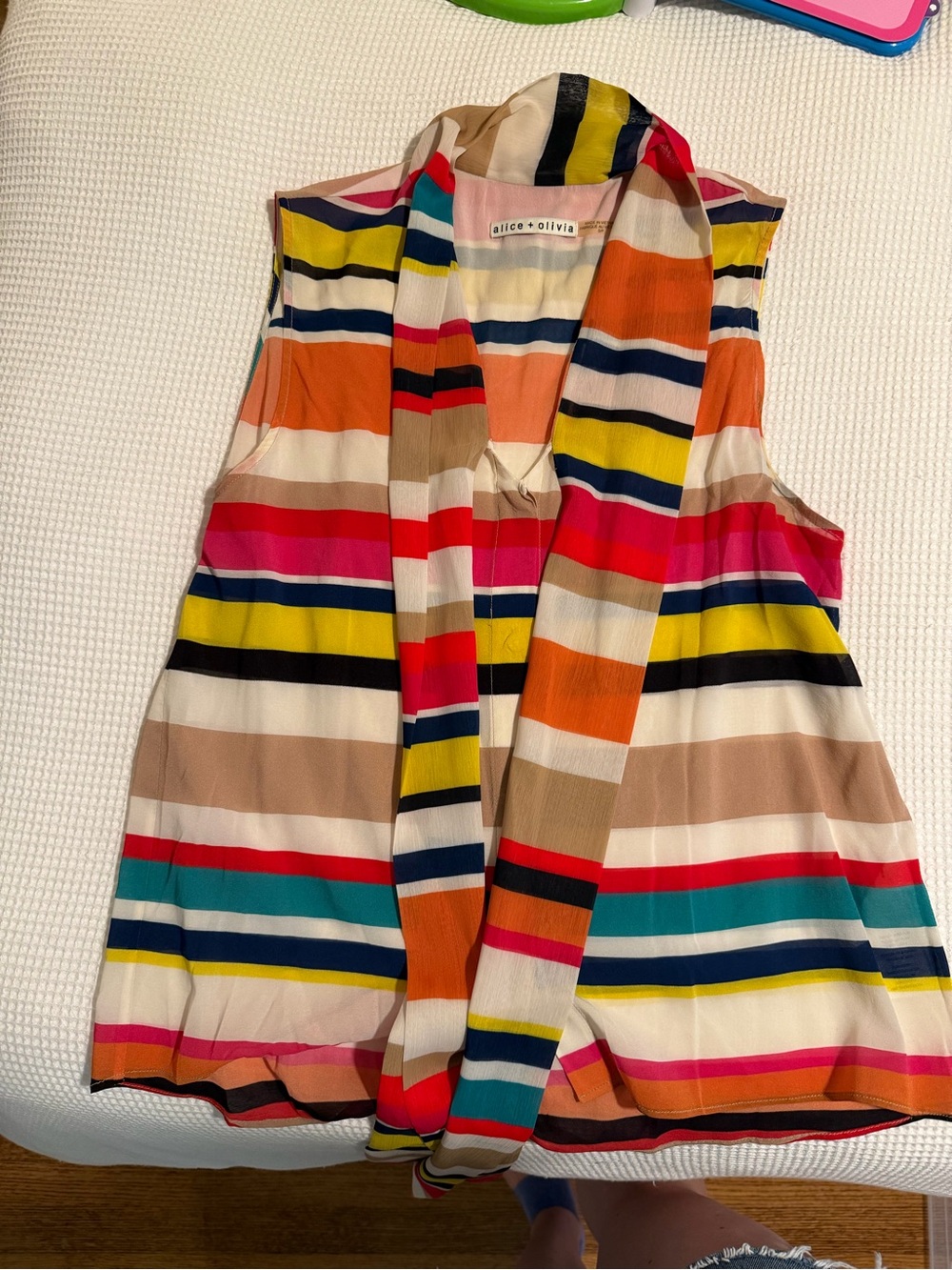 Alice + Olivia Multistripe Sleeveless Tie-Front Top